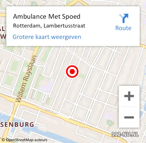 Locatie op kaart van de 112 melding: Ambulance Met Spoed Naar Rotterdam, Lambertusstraat op 7 september 2023 23:26