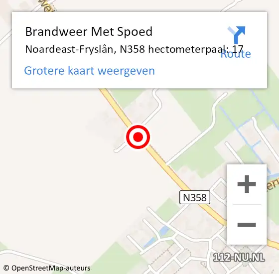 Locatie op kaart van de 112 melding: Brandweer Met Spoed Naar Noardeast-Fryslân, N358 hectometerpaal: 17 op 7 september 2023 23:28