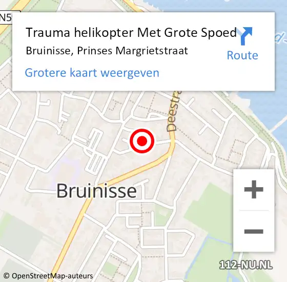 Locatie op kaart van de 112 melding: Trauma helikopter Met Grote Spoed Naar Bruinisse, Prinses Margrietstraat op 8 september 2023 06:26
