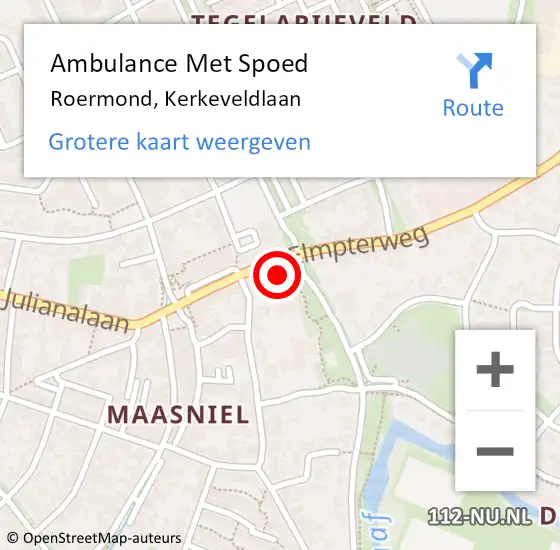 Locatie op kaart van de 112 melding: Ambulance Met Spoed Naar Roermond, Kerkeveldlaan op 8 september 2023 07:38