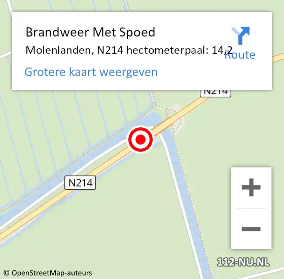 Locatie op kaart van de 112 melding: Brandweer Met Spoed Naar Molenlanden, N214 hectometerpaal: 14,2 op 8 september 2023 07:41