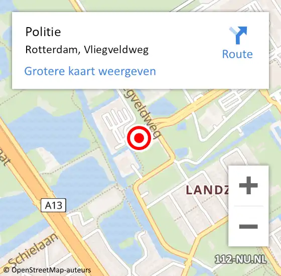 Locatie op kaart van de 112 melding: Politie Rotterdam, Vliegveldweg op 8 september 2023 09:35