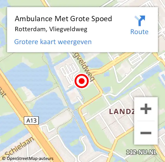Locatie op kaart van de 112 melding: Ambulance Met Grote Spoed Naar Rotterdam, Vliegveldweg op 8 september 2023 09:35