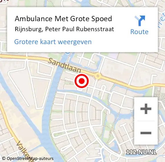 Locatie op kaart van de 112 melding: Ambulance Met Grote Spoed Naar Rijnsburg, Peter Paul Rubensstraat op 8 september 2023 09:57