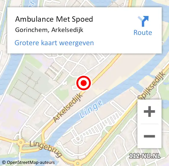 Locatie op kaart van de 112 melding: Ambulance Met Spoed Naar Gorinchem, Arkelsedijk op 8 september 2023 10:45