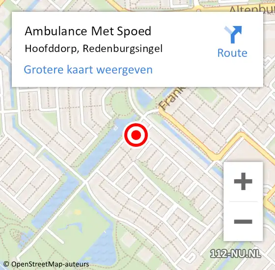 Locatie op kaart van de 112 melding: Ambulance Met Spoed Naar Hoofddorp, Redenburgsingel op 8 september 2023 10:59