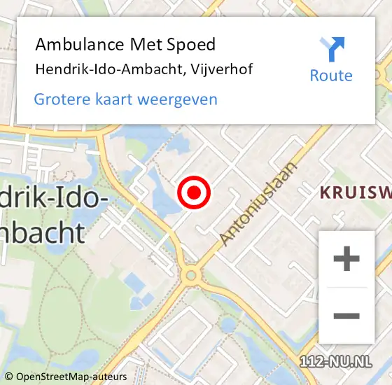 Locatie op kaart van de 112 melding: Ambulance Met Spoed Naar Hendrik-Ido-Ambacht, Vijverhof op 8 september 2023 11:05