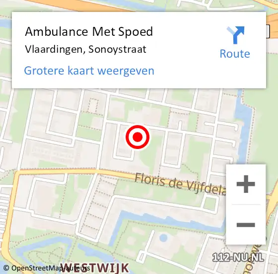Locatie op kaart van de 112 melding: Ambulance Met Spoed Naar Vlaardingen, Sonoystraat op 8 september 2023 11:10