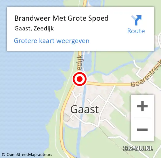 Locatie op kaart van de 112 melding: Brandweer Met Grote Spoed Naar Gaast, Zeedijk op 8 september 2023 11:45