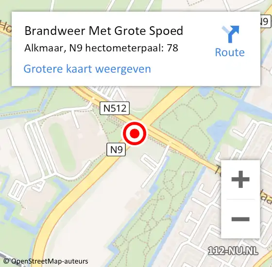 Locatie op kaart van de 112 melding: Brandweer Met Grote Spoed Naar Alkmaar, N9 hectometerpaal: 78 op 8 september 2023 12:31