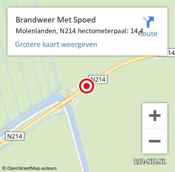 Locatie op kaart van de 112 melding: Brandweer Met Spoed Naar Molenlanden, N214 hectometerpaal: 14,4 op 8 september 2023 13:07
