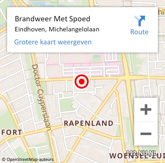 Locatie op kaart van de 112 melding: Brandweer Met Spoed Naar Eindhoven, Michelangelolaan op 8 september 2023 13:52