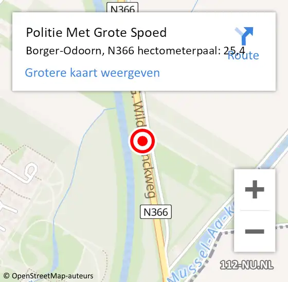 Locatie op kaart van de 112 melding: Politie Met Grote Spoed Naar Borger-Odoorn, N366 hectometerpaal: 25,4 op 8 september 2023 14:14