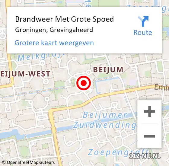 Locatie op kaart van de 112 melding: Brandweer Met Grote Spoed Naar Groningen, Grevingaheerd op 8 september 2023 15:08