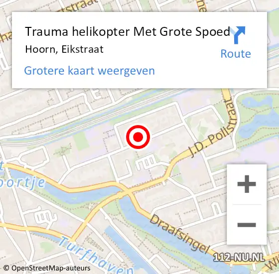 Locatie op kaart van de 112 melding: Trauma helikopter Met Grote Spoed Naar Hoorn, Eikstraat op 8 september 2023 15:14