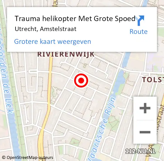 Locatie op kaart van de 112 melding: Trauma helikopter Met Grote Spoed Naar Utrecht, Amstelstraat op 8 september 2023 15:41