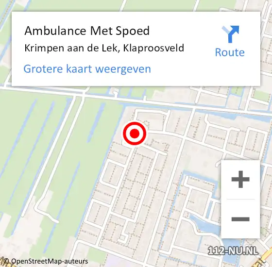 Locatie op kaart van de 112 melding: Ambulance Met Spoed Naar Krimpen aan de Lek, Klaproosveld op 8 september 2023 16:45