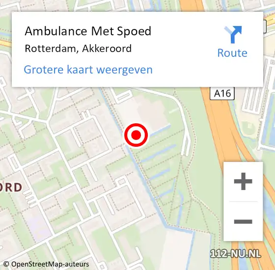 Locatie op kaart van de 112 melding: Ambulance Met Spoed Naar Rotterdam, Akkeroord op 8 september 2023 18:04