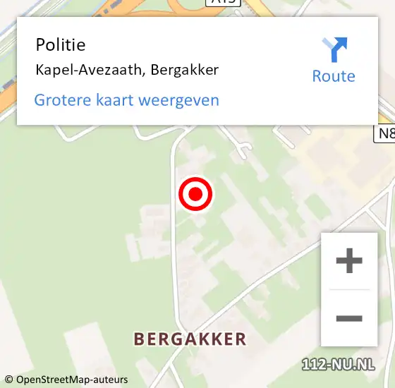 Locatie op kaart van de 112 melding: Politie Kapel-Avezaath, Bergakker op 8 september 2023 18:13