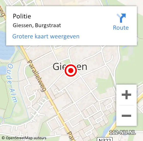Locatie op kaart van de 112 melding: Politie Giessen, Burgstraat op 8 september 2023 18:38