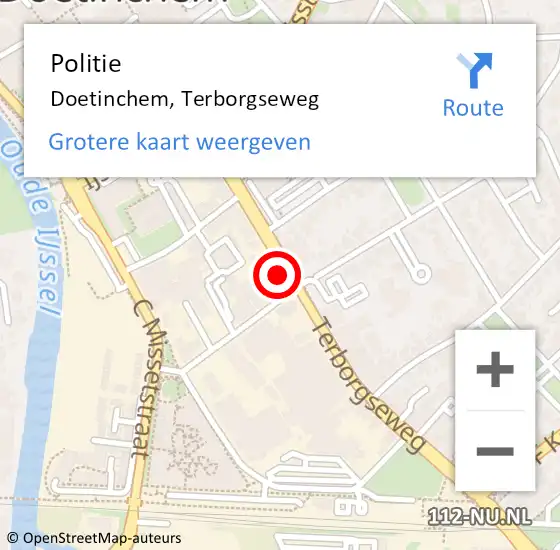 Locatie op kaart van de 112 melding: Politie Doetinchem, Terborgseweg op 8 september 2023 20:52