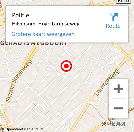 Locatie op kaart van de 112 melding: Politie Hilversum, Hoge Larenseweg op 8 september 2023 21:01