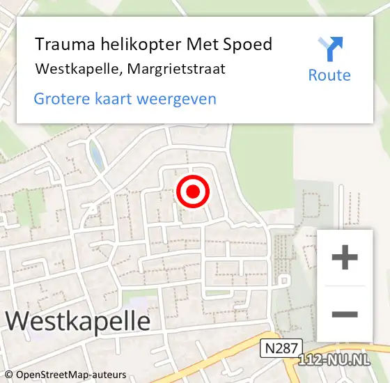 Locatie op kaart van de 112 melding: Trauma helikopter Met Spoed Naar Westkapelle, Margrietstraat op 8 september 2023 21:40