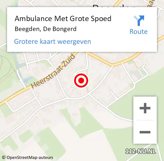 Locatie op kaart van de 112 melding: Ambulance Met Grote Spoed Naar Beegden, De Bongerd op 8 september 2023 22:03