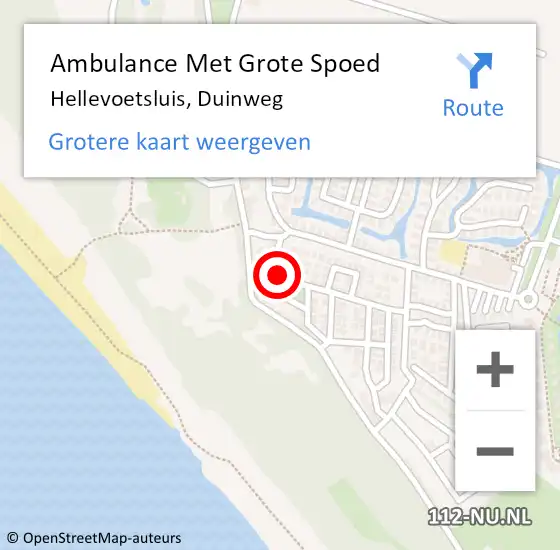Locatie op kaart van de 112 melding: Ambulance Met Grote Spoed Naar Hellevoetsluis, Duinweg op 9 september 2023 00:04