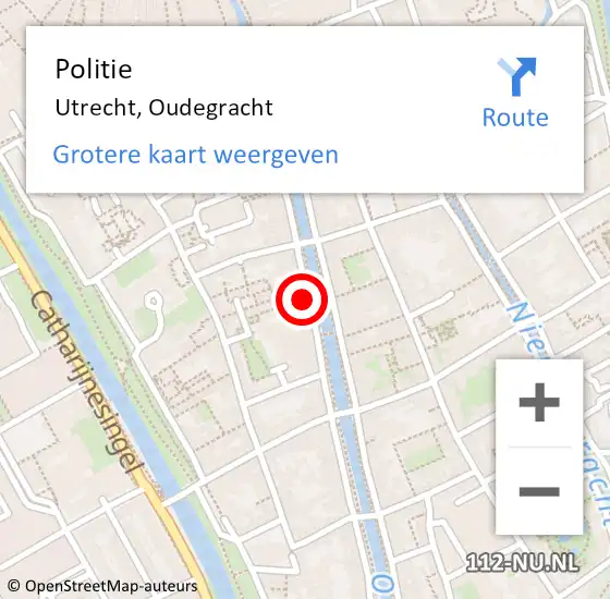 Locatie op kaart van de 112 melding: Politie Utrecht, Oudegracht op 9 september 2023 00:54