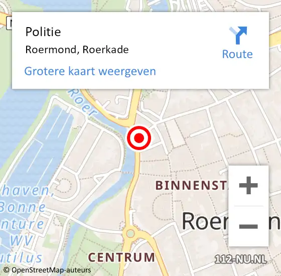 Locatie op kaart van de 112 melding: Politie Roermond, Roerkade op 9 september 2023 01:01