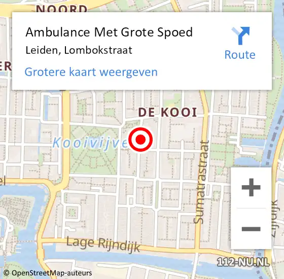 Locatie op kaart van de 112 melding: Ambulance Met Grote Spoed Naar Leiden, Lombokstraat op 9 september 2023 06:22