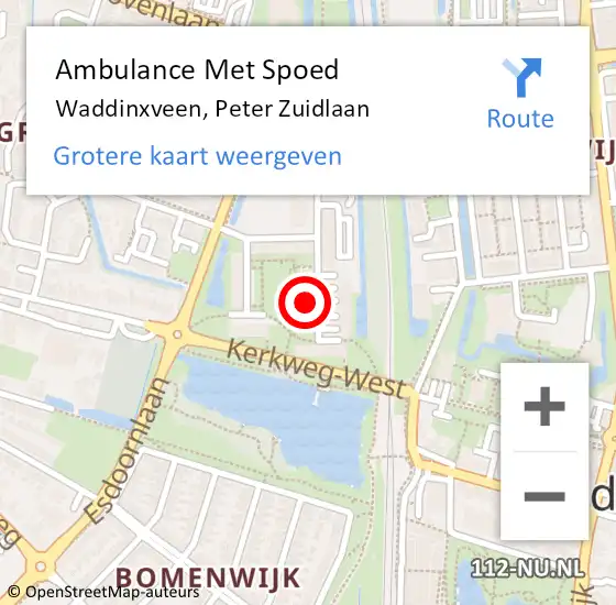 Locatie op kaart van de 112 melding: Ambulance Met Spoed Naar Waddinxveen, Peter Zuidlaan op 9 september 2023 11:12