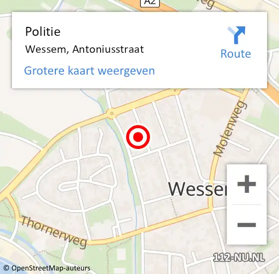 Locatie op kaart van de 112 melding: Politie Wessem, Antoniusstraat op 9 september 2023 12:37