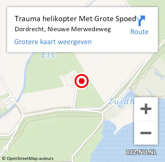 Locatie op kaart van de 112 melding: Trauma helikopter Met Grote Spoed Naar Dordrecht, Nieuwe Merwedeweg op 9 september 2023 13:35