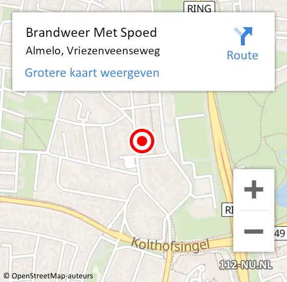 Locatie op kaart van de 112 melding: Brandweer Met Spoed Naar Almelo, Vriezenveenseweg op 9 september 2023 14:15
