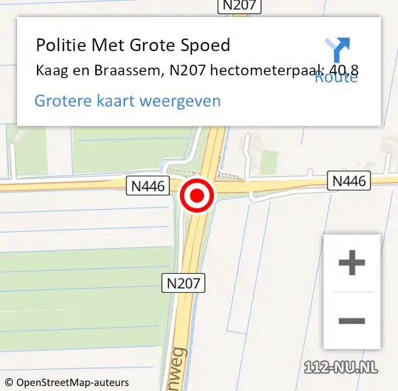 Locatie op kaart van de 112 melding: Politie Met Grote Spoed Naar Kaag en Braassem, N207 hectometerpaal: 40,8 op 9 september 2023 16:21