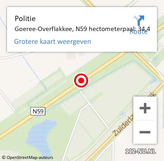 Locatie op kaart van de 112 melding: Politie Goeree-Overflakkee, N59 hectometerpaal: 34,4 op 9 september 2023 16:26