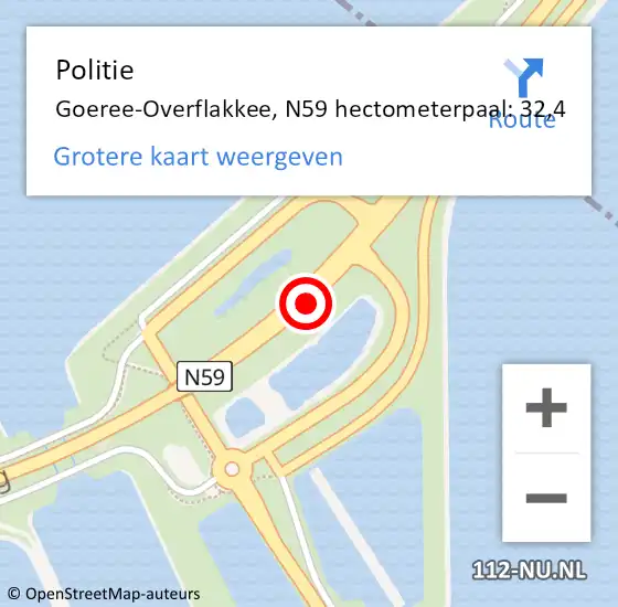 Locatie op kaart van de 112 melding: Politie Goeree-Overflakkee, N59 hectometerpaal: 32,4 op 9 september 2023 16:42