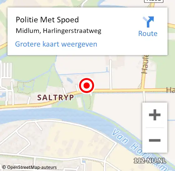 Locatie op kaart van de 112 melding: Politie Met Spoed Naar Midlum, Harlingerstraatweg op 9 september 2023 17:01