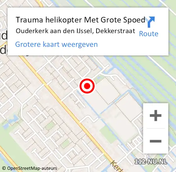 Locatie op kaart van de 112 melding: Trauma helikopter Met Grote Spoed Naar Ouderkerk aan den IJssel, Dekkerstraat op 9 september 2023 17:56