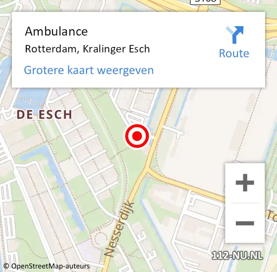 Locatie op kaart van de 112 melding: Ambulance Rotterdam, Kralinger Esch op 9 september 2023 18:59