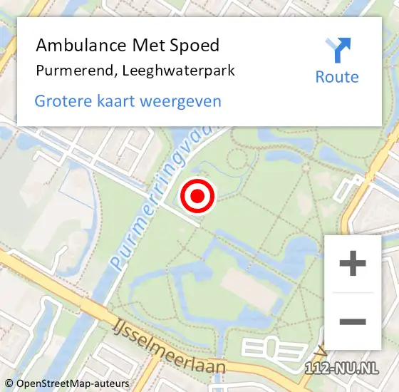 Locatie op kaart van de 112 melding: Ambulance Met Spoed Naar Purmerend, Leeghwaterpark op 9 september 2023 21:58