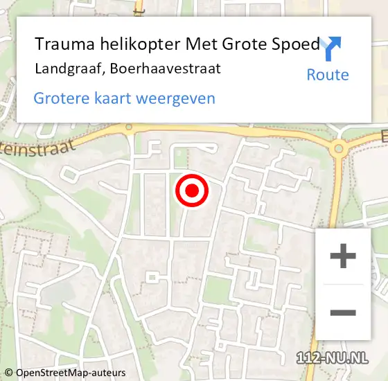 Locatie op kaart van de 112 melding: Trauma helikopter Met Grote Spoed Naar Landgraaf, Boerhaavestraat op 9 september 2023 22:35
