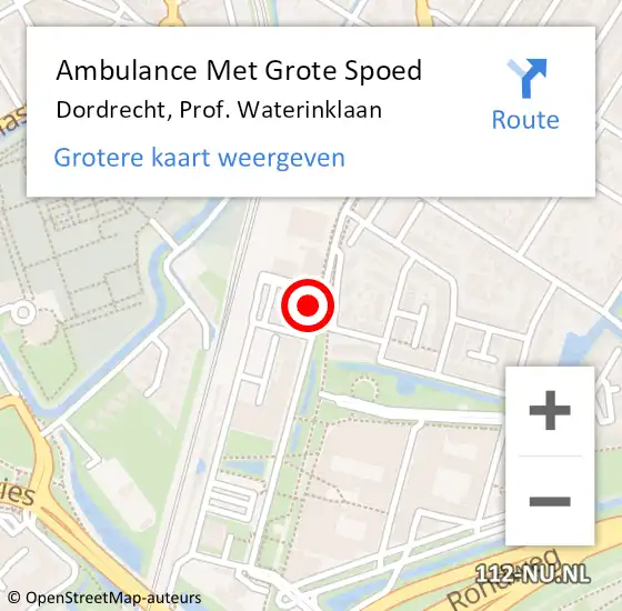 Locatie op kaart van de 112 melding: Ambulance Met Grote Spoed Naar Dordrecht, Prof. Waterinklaan op 9 september 2023 22:53