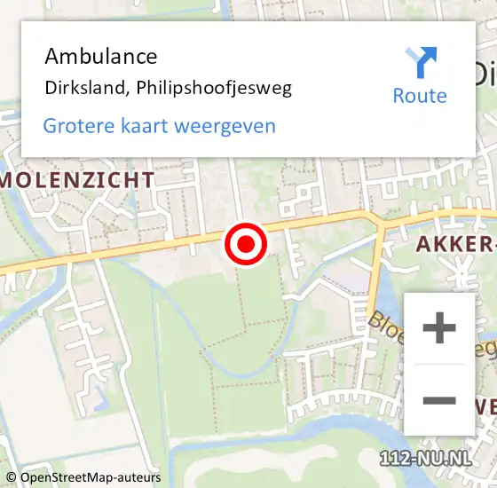 Locatie op kaart van de 112 melding: Ambulance Dirksland, Philipshoofjesweg op 10 september 2023 00:02