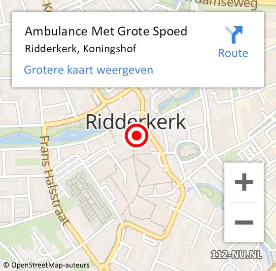 Locatie op kaart van de 112 melding: Ambulance Met Grote Spoed Naar Ridderkerk, Koningshof op 10 september 2023 00:52
