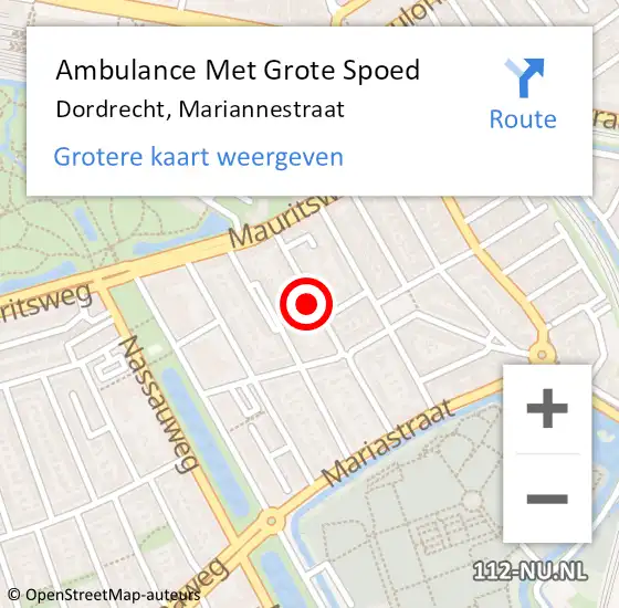 Locatie op kaart van de 112 melding: Ambulance Met Grote Spoed Naar Dordrecht, Mariannestraat op 10 september 2023 01:59