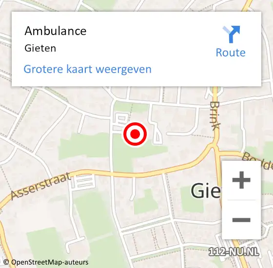 Locatie op kaart van de 112 melding: Ambulance Gieten op 10 september 2023 03:06