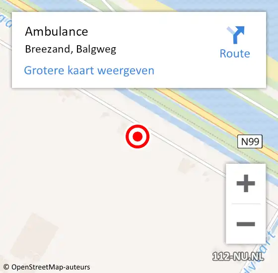 Locatie op kaart van de 112 melding: Ambulance Breezand, Balgweg op 10 september 2023 03:36